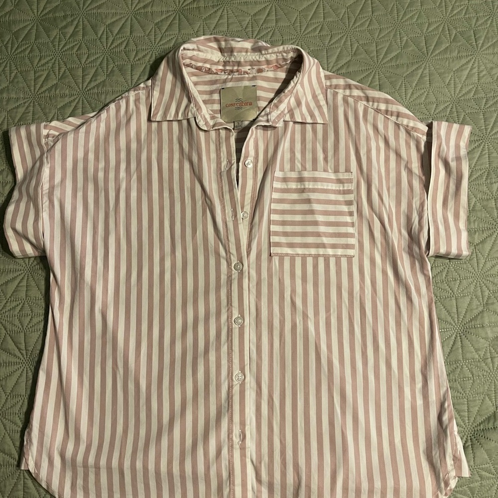 Striped Button Down Shirt - Pink and White